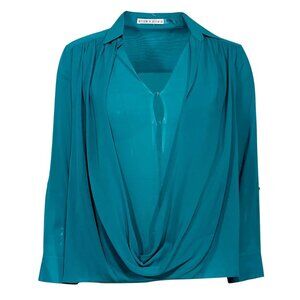 Alice + Olivia teal green silk collared blouse with cowl - XS